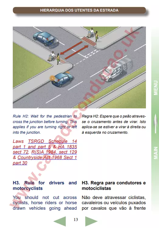 British Highway Code Portuguese translation
