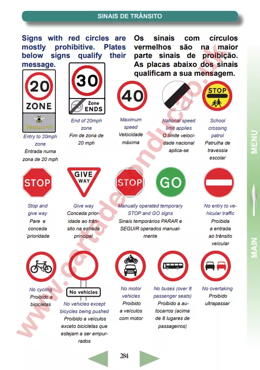 The Highway Code Rules UK Regras do Código da Estrada do Reino Unido em língua portuguesa