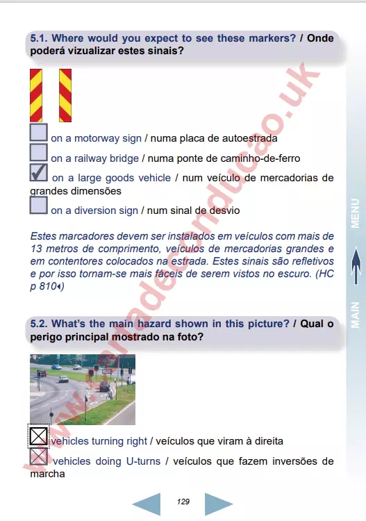 Perguntas sobre a carta de condução do Reino Unido - é complicado? Teoria de condução inglesa em português